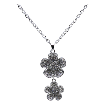 Gold or Rhodium colour plated flower design pendant with genuine Clear crystal stones.
