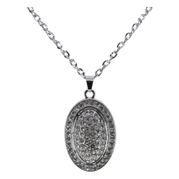 Gold or Rhodium colour plated oval design pendant with genuine Clear crystal stones.
