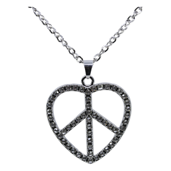 Gold or Rhodium colour plated peace love heart design pendant with genuine Clear crystal stones.
