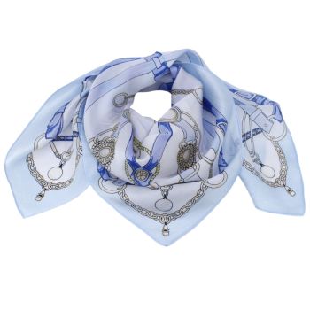 Ladies satin feel strap and chain design square scarves.
