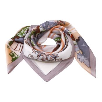 Ladies satin feel Chinese floral and scenery design square scarves.
