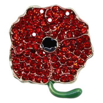 Venetti collection, Gold or Rhodium colour plated poppy design brooch with coloured enamel and genuine crystal stones.
