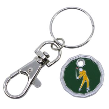 Enamelled Golfer Trolley Coin Keyrings