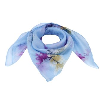 Ladies flower print satin feel chiffon square scarves.
