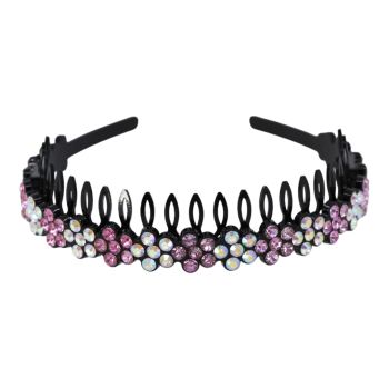 Black acrylic head bands with inner teeth, encrusted with genuine crystal stones.
