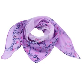 Ladies flower print satin feel chiffon square scarves.

