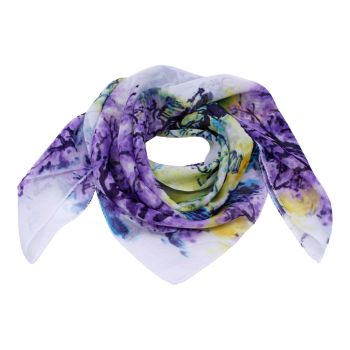 Ladies Chinese scenery print satin feel chiffon square scarves.
