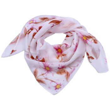 Ladies flower print satin feel chiffon square scarves.
