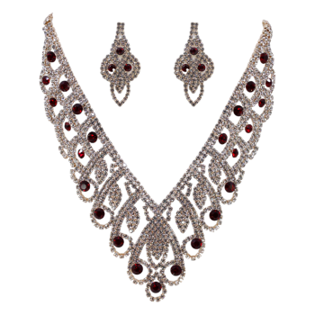 Rhodium or Gold colour plated choker and pierced drop earring set with genuine crystal stones.
