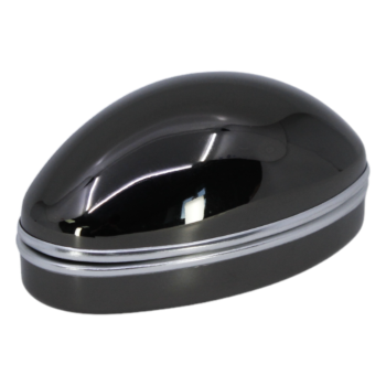 Links egg gunmetal cufflink box with a Black velvet and Black satin interior.
