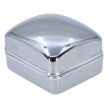 Luxury Chrome plated earring box with a Black velvet and Black satin interior.
