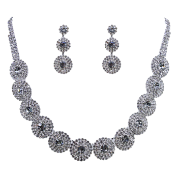 Rhodium colour plated choker and pierced drop earring set with genuine Clear crystal stones.
