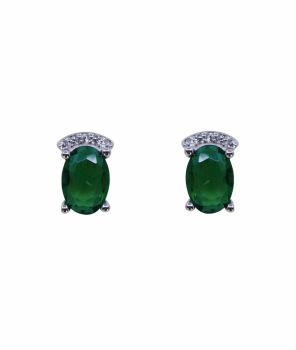 Rhodium plated sterling silver stud earrings with Clear and Emerald cubic zirconia stones.
