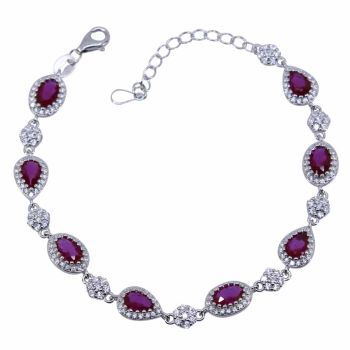 Rhodium plated sterling Silver bracelet with Clear and Rhodolite cubic zirconia stones.
