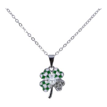 Diamante Pearl & Enamel 4 Leaf Clover Pendant