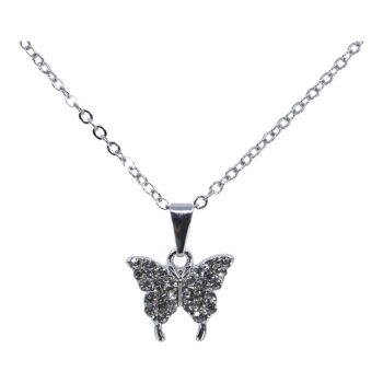 Rhodium colour plated butterfly design pendant with genuine Clear crystal stones.
