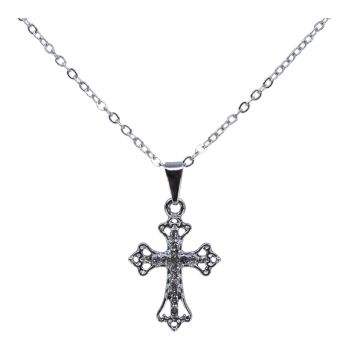 Rhodium colour plated cross design pendant with genuine Clear crystal stones.
