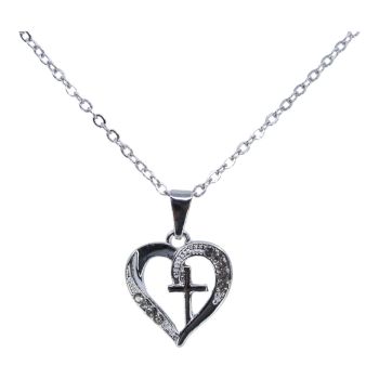 Diamante Heart & Cross Pendant