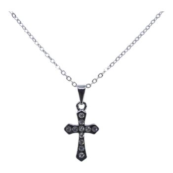 Rhodium colour plated cross design pendant with genuine Clear crystal stones.