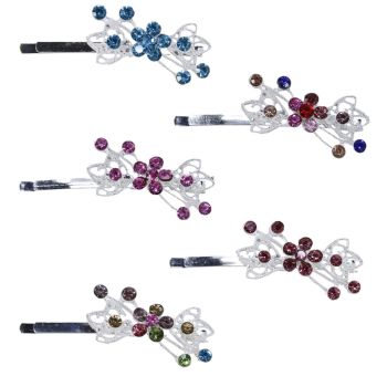 Rhodium colour plated floral hair slides with genuine crystal stones.
