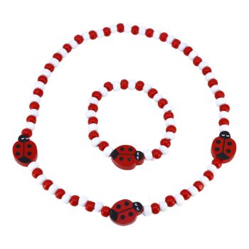 Girls Ladybird Wooden Beaded Necklace and Bracelet Set