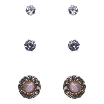 Diamante & Cat Eye Pierced Stud Earring Set