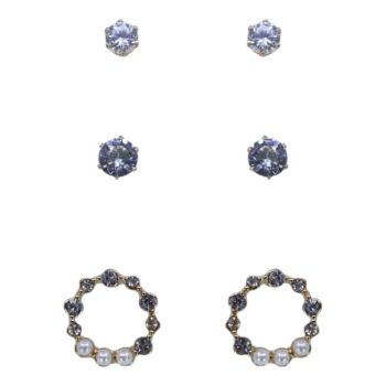 Diamante & Pearl Pierced Stud Earring Set