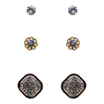 Gold colour plaited, pierced stud earring set with genuine Clear crystal stones.
