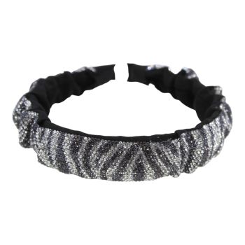 Wide Zebra print design, acrylic, soft velvet covered alice band with genuine Clear and Montana crystal stones.
