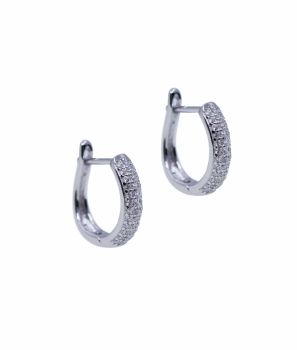 Rhodium plated sterling Silver hinged creole earrings with Clear cubic zirconia stones.
