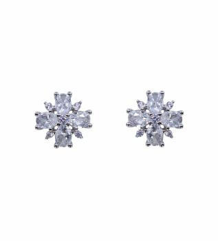 Rhodium plated sterling Silver stud earrings with Clear cubic zirconia stones.