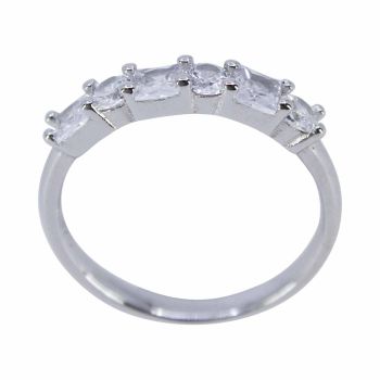 Rhodium plated sterling Silver ring with Clear cubic zirconia stones.