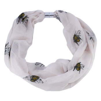 Soft cotton feel, bee print loop scarves with a magnetic fastening.
