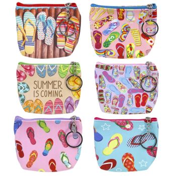 Flipflop design coin purses with a metal keyring.
