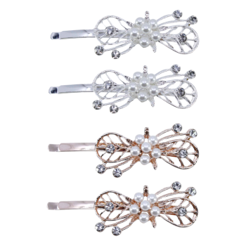 Rhodium or Rose Gold colour plated hair slides with genuine Clear crystal stones and White imitation pearls.
