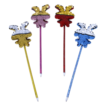 Rabbit design, roller ball point pens with reversible sequins.
