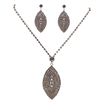 Gold or Rhodium colour plated necklace and pierced drop earring set with genuine Clear crystal stones.

