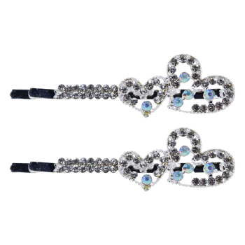 Rhodium colour plated, love hearts design hair slides with genuine Clear and AB crystal stones.

