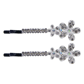 Rhodium colour plated, flower design hair slides with genuine Clear and AB crystal stones.
