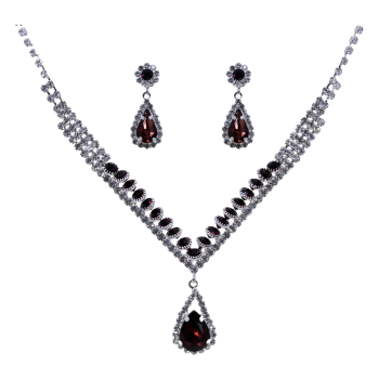 Venetti collection, Rhodium colour plated necklace and pierced drop earrings set with genuine crystal stones.
