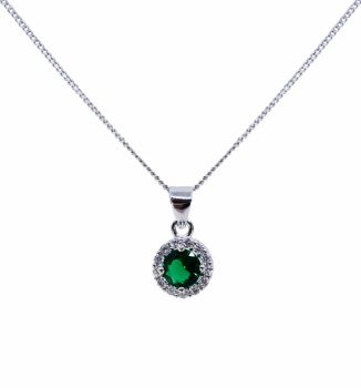 Rhodium plated Sterling silver pendant with Clear and Emerald cubic zirconia stones.