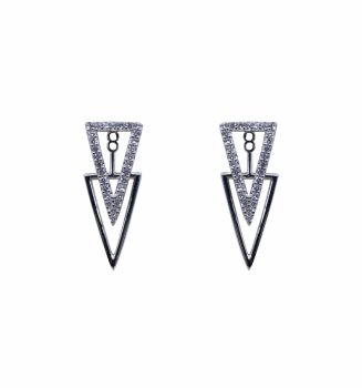Rhodium plated sterling silver, triangle design jacket stud earrings with Clear cubic zirconia stones.
