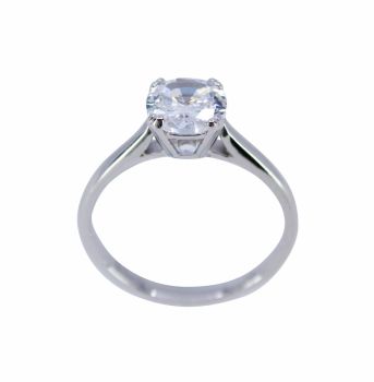 Rhodium plated sterling Silver ring with a Clear cubic zirconia stone.