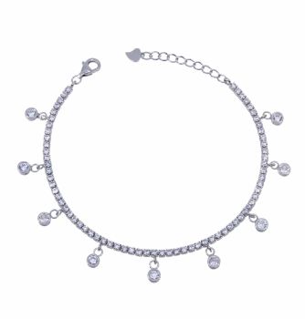 Rhodium plated sterling Silver bracelet with Clear cubic zirconia stones.
