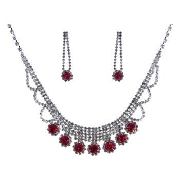 Venetti collection, Rhodium colour plated necklace and pierced drop earrings set with genuine crystal stones.
