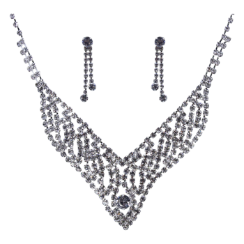 Diamante Necklace & Pierced Drop Earring Set