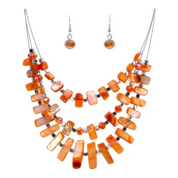 Rhodium colour plated, 3 tier necklace and pierced drop earring set.