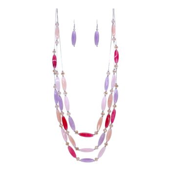 Rhodium colour plated, 3 tier necklace and pierced drop earring set.

