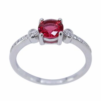 Rhodium plated sterling Silver ring with Clear and Rhodolite cubic zirconia stones.