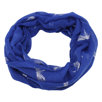 Cotton feel, Silver colour foil dragonfly print endless loop scarves.
